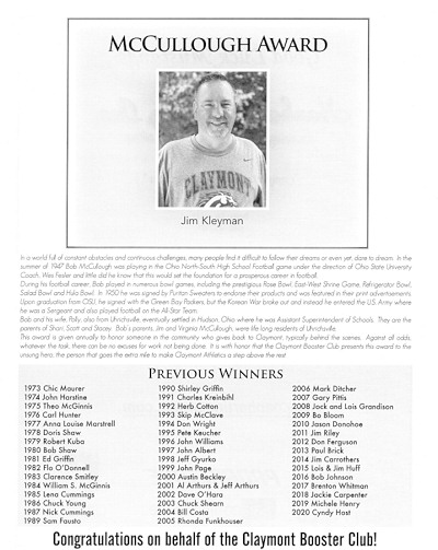 Annual Bob McCullough Booster Club Award Winners List 21 