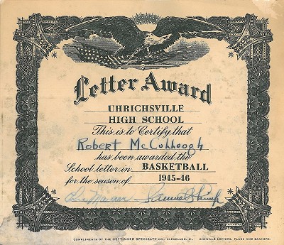  High School Basketball Letter 1945 1946 