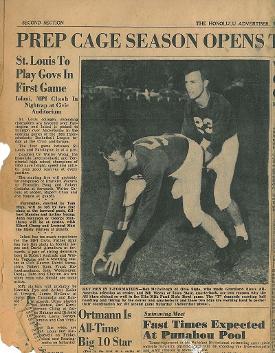 Hula Bowl Photo in Honolulu Advertiser Jan. 10, 1951 