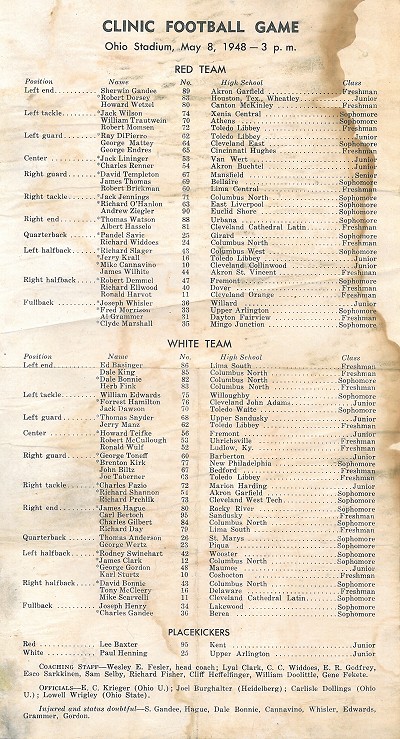 OSU Clinic Game Roster May 8, 1948 
