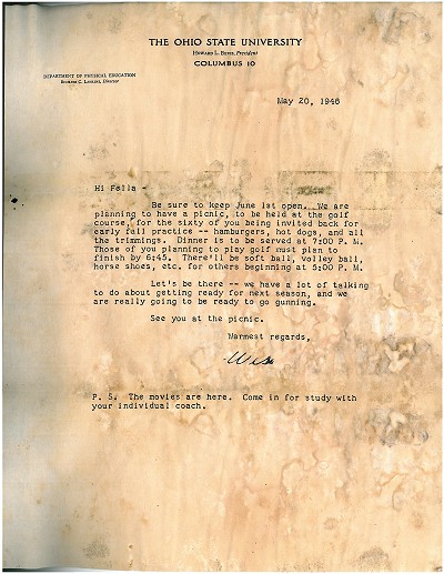 Wes Fesler OSU Letter 1948 