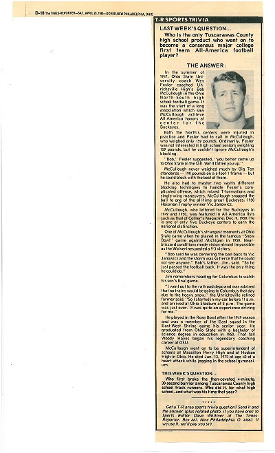 Times Reporter Sports Trivia April 20, 1985 